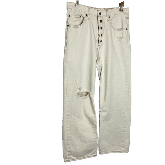 Women's 30 Levi's Ribcage Straight Ankle Ivory Cotton Jeans Snap Flyoo - Picture 2 of 6